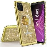 Miagon für iPhone 13 Hülle Glitzer,Lustig Flüssig Sand Wein Tasse Muster Glänzend Weich Silikon Strass Diamant Überzug Handyhülle Schutzhülle Etui C