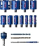 Bosch Professional 15x Expert Construction Material Lochsäge Set (für Weichholz, Ø 20-76 mm, Zubehör Schlagbohrmaschine)