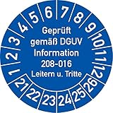 Geprüft gemäß DGUV Information 208-016 Prüfplakette, 100 Stück, in verschiedenen Farben und Größen, Prüfetikett Prüfsiegel Plakette Leitern und Tritte (ehemals BGV D 36) (30 mm Ø, Blau)