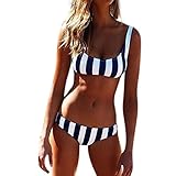 OVERDOSE Damen Striped Bikini Beachwear Badeanzug Push-Up Bademode für Frauen Swimwear Swimsuit （Blue,M