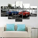 HHGJJ Kunstdrucke 5 Teilig Bilder Leinwand,leinwandbilder 5 teilig Wohnzimmer Dekoration,5 Teilig Wanddekoration Auto Landschaft,Bild Bilder auf Leinwand 5 teilig Poster,wandbild XXL 125x60