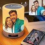 Personalisierte Nachtlicht mit Foto, Personalisierte Bluetooth-Lautsprecher mit Bild, Musik-Player mit Lampe USB Play, 7 Farben, Touch Control Wecker für den Gedenktag