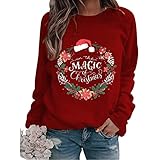 Damen Teenager Mädchen Weihnachten Oberteile Tops Sweatshirt Mode Weihnachtspullover Hirsche Aufdruck Langarmshirt Sweatshirts Xmas Pullover Top T-Shirts Bluse Pullover B