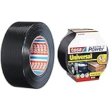 tesa extra Power Universal Gewebeband - Gewebeverstärktes Ductape zum Reparieren, Befestigen, Bündeln, Schwarz - 50 mx50 mm & Extra Power Universal Gewebeband (10 m x 50 mm), schw