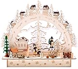 BRUBAKER 3D LED Lichterbogen Schwibbogen - Winterlandschaft mit Dorf - LED Beleuchtung - Holz natur - 27,5 x 24,5 x 8,7 cm - Handb