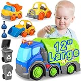 Autos Spielzeug für 1 2 3 4 Jahre alte Jungen und Mädchen, Müllauto mit 2 Mülleimer, Kleiner Bulldozer Gabelstapler, Müllwagen mit Ton und Licht, GroßEs Spielzeugautos LKW Spielzeug fü