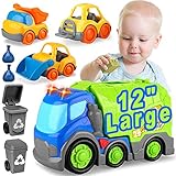 Autos Spielzeug für 1 2 3 4 Jahre alte Jungen und Mädchen, Müllauto mit 2 Mülleimer, Kleiner Bulldozer Gabelstapler, Müllwagen mit Ton und Licht, GroßEs Spielzeugautos LKW Spielzeug fü