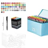 Touchfive Permanent Marker Twin Tip Textmarker Graffiti Stifte Twin Marker/Stifte 72er Set mit verschiedener Farbiger Tasche (72er Set in Blau Tasche)