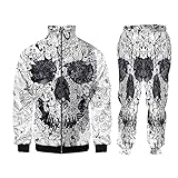 KKLLHSH Schädel Männer Casual Reißverschluss Set Herbst Trainingsanzug Set Männlich Sweatshirt Hoodie Übergröße Jacken Trainingsanzug Sets-C_XL