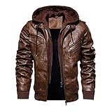 Herren Zipper Lederjacke wasserdicht Winddicht Kapuzenjacke Fleecejacke Warm Retro Biker Jacken männer Outdoorjacke übergangsjacken Kölner Karneval Weihnachten Herrenjacke CICIYONER