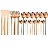 Silber besteck set,Buntes Besteck,24-teilige Besteck Set, 6 Personen Spiegel Poliertes Besteck Edelstahl Besteckset, Geeignet für Haushaltsküchen und Restaurants (Roségold)
