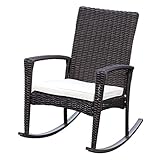Outsunny Schaukelstuhl Schwingsessel Gartenstuhl mit Kissen, Polyrattan+Metall, Braun, 66x88x98