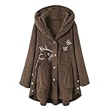 Deloito Plüsch Pullover Frauen Lang Teddy Mantel Warme Plüsch Kapuzenjacke Teddy-Fleece Hoodie Mantel Herbst Winter Übergangsjacke Langarmshirt Lose Fleecepullover Große Größe Plüschp