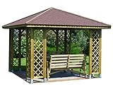 GARTENLAUBE HOLZPAVILLON PAVILLON MIT HOLZDACH 3m x 3m (Außenmaß 3.45m) Pfostenstärke: 7 x 7 cm + Schindeln ! HÖHE QUALITÄT