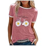 Bunte Blumen Motiv T-Shirt Damen Sommer Oberteile Lässig Print Kurzarm O-Ausschnitt Locker T-Shirt Bluse Top Casual Einfarbig Basic Gestückelte Tees Tops Elegant Locker Mädchen Alltag Ob