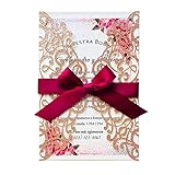 20 Stück Einladung Hochzeits mit Burgunderband für Hochzeitsbrautduschen-Verlobungs Abschluss Hochzeiten Einladungskarten inkl Umschläge (Roségold Glitter)