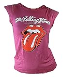 Amplified Damen Lady T-Shirt Pink Hot Rosa Official The Rolling Stones Merchandise Zunge Special Edition VIP Bündchen Ärmel Rock Star Vintage Print S 38