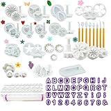 ASANMU Backen Fondant Ausstecher Set, 111 Ausstechformen zum Backen Modellierwerkzeug Fondant für Buchstaben, Zahlen, Rose Blume Formen Fondant Ausstecher mit Auswerfer Kuchen/Torten für O