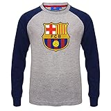 FC Barcelona - Kinder Langarmshirt - Raglanärmel & Vereinswappen - Grau mit Vereinswappen - 2-3 J