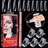 100 Stück klare Nagelverlängerungsformspitzen, Kalolary Dual T-Form Nagelform Vollständige UV-Gel-Werkzeuge Acryl-Nagelsystem Formen Set mit rosa Dual-Ended Gel Brush & Picker 5PCS Nagelspitzen-Clip