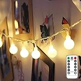 Lepro Lichterkette Kugel 5M 50er LED Dimmbar, Batteriebetrieben mit Fernbedienung, 8 Lichtmodi, Zeitschaltuhr und Merkfunktion, Warmweiß, ideale Weihnachtsbeleuchtung für Innen, Zimmer, Party, Dek