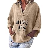 Elyseesen – T-Shirt, Langarm, Hippie Soul, mit V-Ausschnitt, für Damen, schicke Bluse, Größe 34 – 48 Gr. 42 DE/XXX-Large, kak