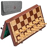 YJF-MRY 15 Zoll Magnetisches Tragbares Reise-Schachspiel-Set Aus Holz Mit Handgefertigten Schach- Und Aufbewahrungsschlitzen, Tragbarem Und Faltbarem Holzschach-Brettsp