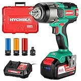 Akku Schlagschrauber, 350N·m HYCHIKA Schlagschrauber mit 4,0 Ah 18 V Batterie, 3000 IPM Schlagfrequenz, 3PCS Buchsen für 17/19/21mm, Adapter für 10mm Dorn und Aufbewahrungsbox für Radschraub