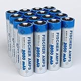 Fischer Amps 2850mAh Akku AA Mignon - 16× NiMH Wiederaufladbare Batterien mit 1,2V - Akkus für Geräte mit hohem Stromverbrauch - Akkub