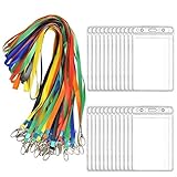 BUYGOO 24PCS Ausweishülle Ausweishalter mit Clip Ausweishülle mit Band Lanyard 6 Farben, PVC Transparente Kartenhalter Ausweisfenster Kartenhülle Namensschilder für Business Ausstellung