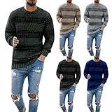 KAIXLIONLY Strickpullover Herren Casual Pullover Herren Gestreifter Rundhals Strickpullover Colorblock Winterpullover Winter Vintage Sweater Arbeitsp