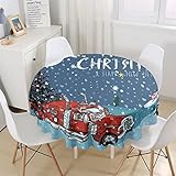 HOMEIEU Weihnachten Bedruckte Runde Tischdecke wasserdichte Und Ölbeständige Runde Tischdecke Aus Polyester Weihnachtsdekoration Tischplatte Hintergrundtuch Diameter 100