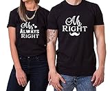 Mr Right Mrs Always Right King Queen Partner Look Pärchen Valentinstag T-Shirt Set, Größe:M;Partner Shirts:Herren T-Shirt Schw