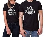 Mr Right Mrs Always Right King Queen Partner Look Pärchen Valentinstag T-Shirt Set, Größe:M;Partner Shirts:Herren T-Shirt Schw