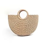 Damen Strohsack Sommer Frauen Strand Weben von Hand Tasche Eingewickelt Retro Casual Strand Mondf?rmige H