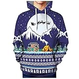 Julhold Herren Hoodie Digitaldruck Pullover Weihnachten Kapuzenpullover 3D Printe Weihnachtspullover Männer Lustige Langarm Sweatshirt Tops Pulli Kapuzenpulli(02 Lila,L)