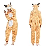 UKKO Pyjama Winter Damen Herren Unisex Erwachsene Cartoon Onesies Tier Pyjama Flanell Nachthemd Nachtwäsche Einteiler Jumpsuits Neuer Hirsch 12T (Höhe 135-145cm)