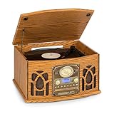 auna NR-620 DAB Stereoanlage, Plattenspieler, CD-Player, Kassettenrekorder, Radio, Bluetooth, USB-Port, Easy Recorder, spielt CD, CD-R/RW & MP3CD ab, 33 und 45 RPM, Holzdesign, b