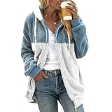 Damen Plüschjacke Fleecejacke Teddyjacke mit Kapuze Teddy Fleece Plüschmantel Wintermantel Kapuze Hoodie Full Zip Kapuzenpullover Reißverschluss Sweatmantel Jacke Kapuzenjacke Winterjack