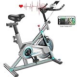 ANCHEER Ergometer Heimtrainer Fahrrad 120 kg belastbar,Indoor Cycling Fitnessbike mit APP,Großes Kissen,Herzfrequenz Sensorleiste,für zu Hause F