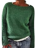 YYIDATON Damen Pullover Winter Basic Oversize Pullover Casual Langarm Rundhals Strickpullover Tops(Grün,XXL)