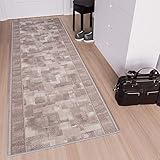 TAPISO Anti Rutsch Teppich Läufer rutschfest Brücke Meterware Modern Grau Beige Verwischt Figuren Design Flur Küche Wohnzimmer 80 x 200