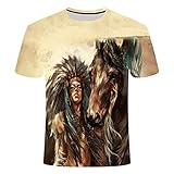 Sunofbeach Unisex 3D T-Shirt Lustige Druck Beiläufige Kurzarm T-Shirts Tee Tops, Indisches Mädchen und Pferd, XXXXL