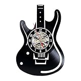 YUN Clock Elektrische Gitarre Wanduhr aus Vinyl Schallplattenuhr Upcycling Design-Uhr Wand-Deko Vintage Familien Zimmer Dekoration Kunst Geschenk Schwarz, Durchmesser 30 cm,B