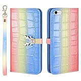 Bartern Handyhülle für Apple iPhone 6 Plus/iPhone 6s Plus Hülle Klappbar,Krokodil-Muster Schutzhülle,Leder Klapphülle mit Kartenfach,Bling Perlen Magnetverschluss Tasche Flip Case,Gradient B