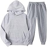 Trainingsanzug Damen Hausanzug Set Jogginganzug Einfarbig Sportanzug Freizeitanzug 2 Teilig Kapuzenpullover Frauen Langarm Casual Sweatshirt und Loose Fit Lang Sporthose mit Taschen für Herbst W