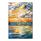 ZNYB Bilder Kunstdruck Leinwand Abstrakter Sonnen untergang glühen Ölgemälde auf Leinwand 100% Hand bemalte helle strukturierte Moderne Leinwand Wand Kunst für Wohnkultur im W