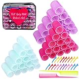 Elcoho Selbstklebende Lockenwickler-Set, 45 Stück, selbsthaltend, 20 bunte Kunststoff-Entenklammern, 2 Rattenschwanzkämme und 1 Aufbewahrungstasche, Friseur-Werkzeug