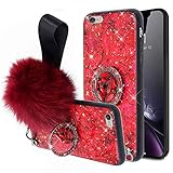 Uposao Kompatibel mit iPhone 6S 4.7 Silikon Hülle mit Strass Diamant Handy Ring Halter Glänzend Bling Weich TPU Bumper Case Silikon Schutzhülle Stoßfest Backcover Handy Tasche Hülle,R