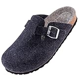 Palado® Hausschuhe Kiel Filz | Made in EU | Pantoletten in 4 modischen Farben | Filz Pantoletten mit Natur Kork-Fussbett | Herren und Damen Sandalen mit Leder-Filz-Laufsohle Blau 46 EU